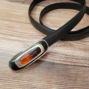 Fossil Womens Belt Size Large L Black Leather Brown Silver Buckle